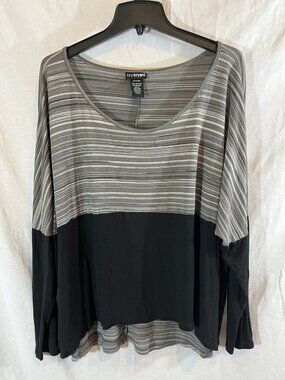 Lane Bryant Women’s 22/24 Gray & Black Striped Long Sleeve Blouse